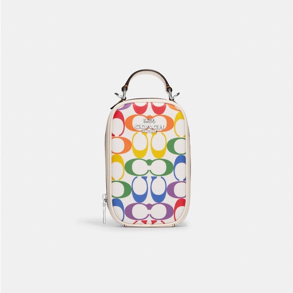 🟣NWT COACH Eva Phone Crossbody In Rainbow Signature Canvas. 2023 Tech Bag! - Picture 8 of 12